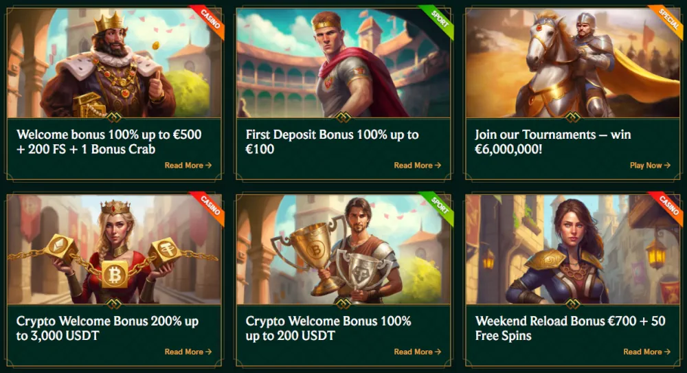 Casinia deposit bonuses including a welcome package and a bonus wheel offer.